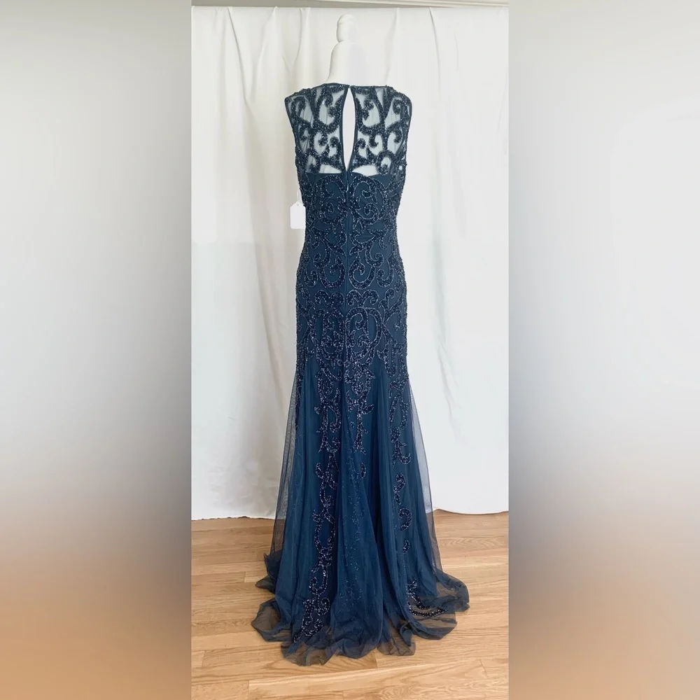 Never altered never worn formal beaded gown by Montage Size S. Deep Ocean (Navy) - Picture 2 of 9